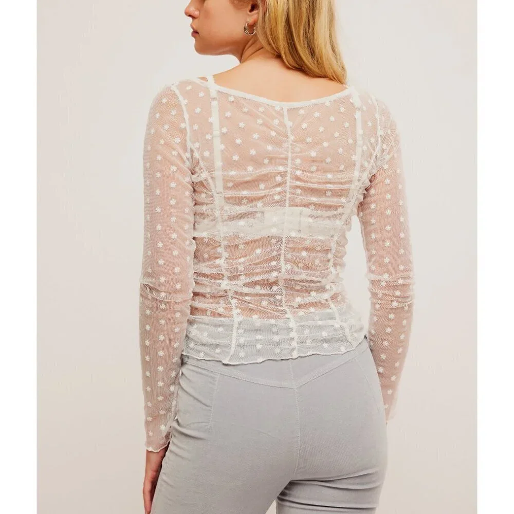 Free People Sheer Ivory Polka Dot Most Likely Layering Top